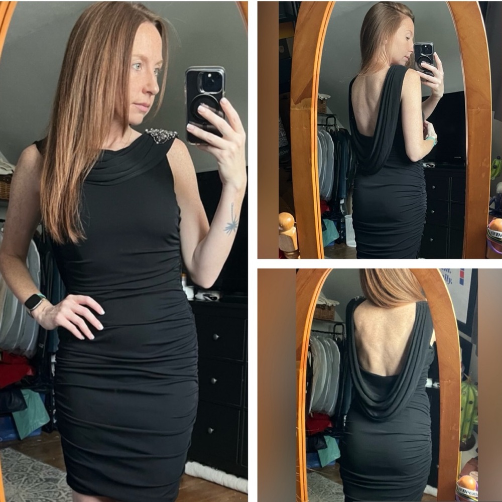 David Meister Open Back Black Cocktail Dress